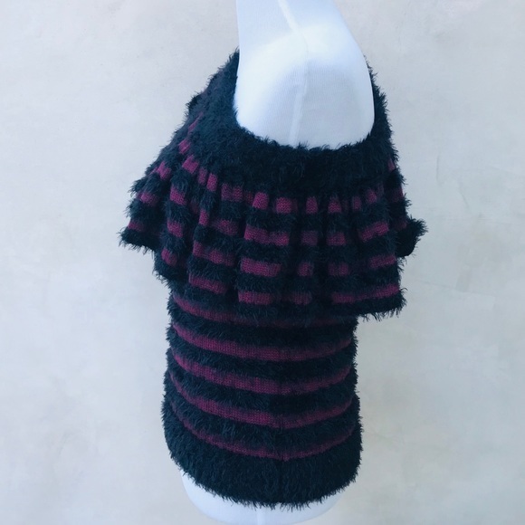 WAYF One-Shoulder Crimson & Black Ruffle Pullover Sweater NWT - Picture 6 of 9